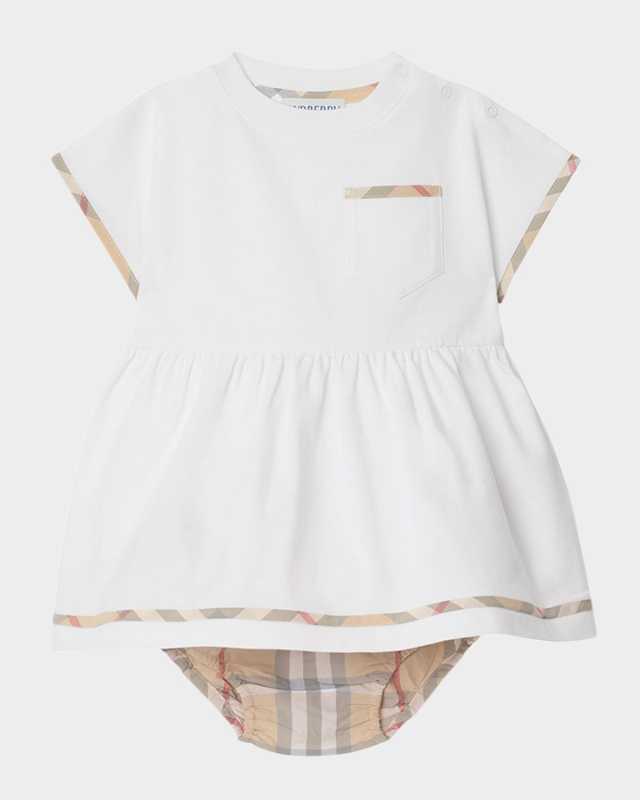 Girl's Lea Check Short-Sleeve Dress & Bloomers, Size Newborn-18M